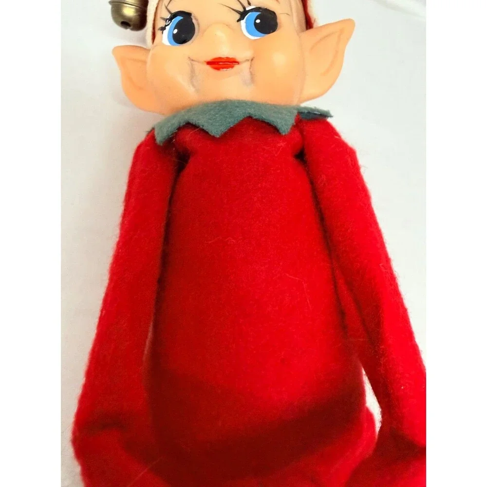 Vtg Knee Hugger Elf Large Pointy Ears 8” Japan Red Suit Blue Eyes